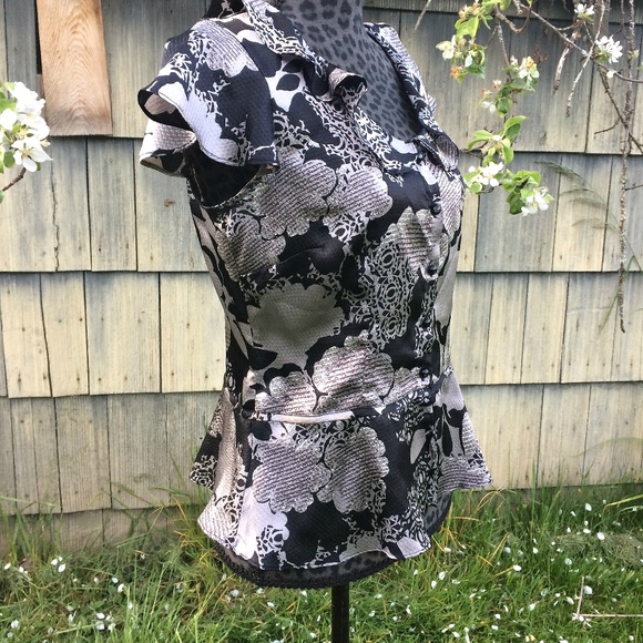 Worthington Black and Silver Floral Blouse - Petite Medium - Picture 3 of 8